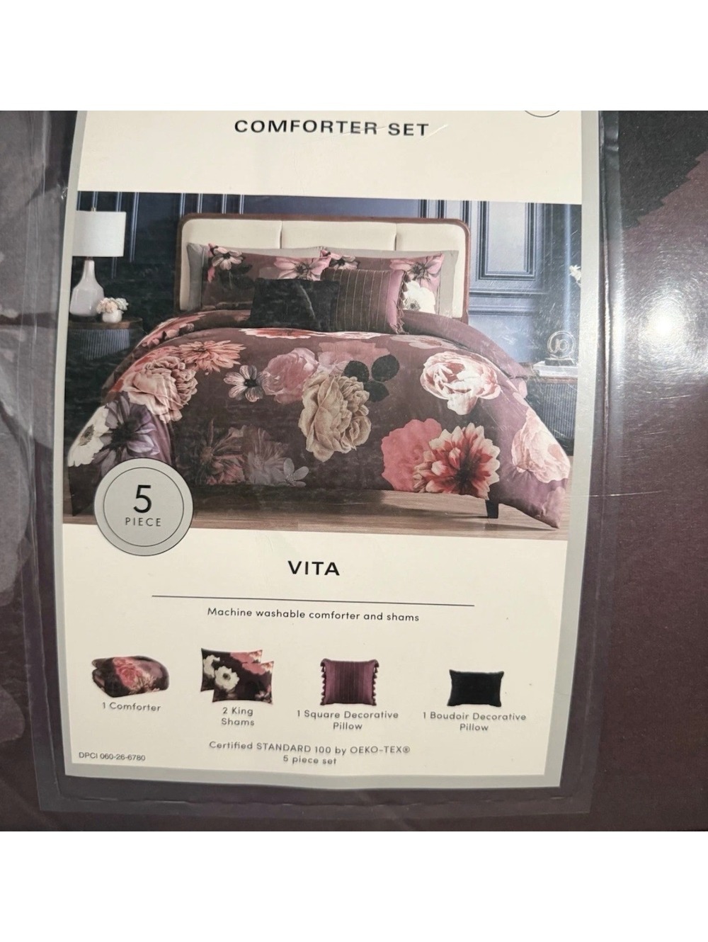 Hallmart Collectibles 5pc Queen Vita Velvet Floral Bedding Set NEW